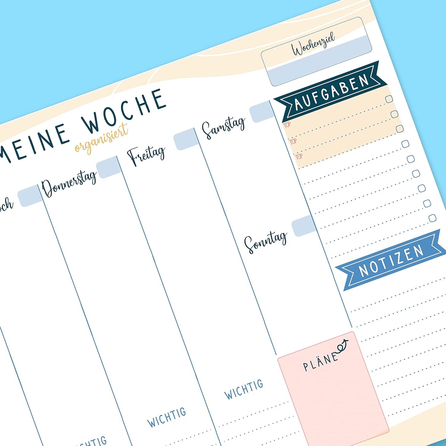 Wochenplaner Block A4 ohne Festes Datum. Terminplaner, Familienplaner mit Wochenziel, To-Do-Liste, TOP 3, Notizen, Pläne, Wichtig, großem Notizfeld - Exklusive Kalender mit ECO-Verpackung