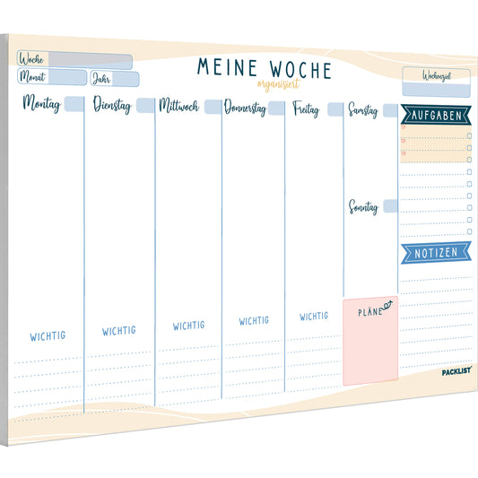 Wochenplaner Block A4 ohne Festes Datum. Terminplaner, Familienplaner mit Wochenziel, To-Do-Liste, TOP 3, Notizen, Pläne, Wichtig, großem Notizfeld - Exklusive Kalender mit ECO-Verpackung