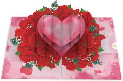 Tarjeta 3D Sorpresa para Aniversario y Cumpleaños | Corazón y Ramo de Flores