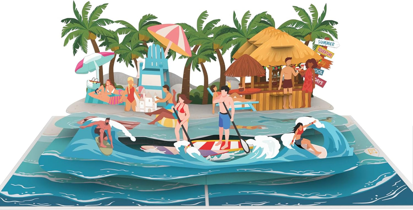 Tarjeta Pop Up 3D Playa Tropical | El Regalo Perfecto para Vacaciones en la Playa