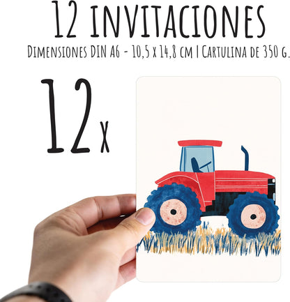 Tarjetas de Cumpleaños Personalizables con Tractor para Tu Fiesta!