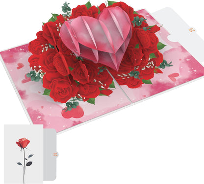 Tarjeta 3D Sorpresa para Aniversario y Cumpleaños | Corazón y Ramo de Flores