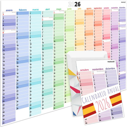 PACKLIST® Calendario de Pared 2026 XXL | Planificador A1 con Festivos de España