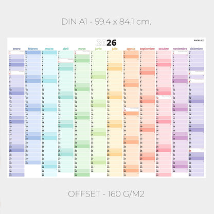 PACKLIST® Calendario de Pared 2026 XXL | Planificador A1 con Festivos de España