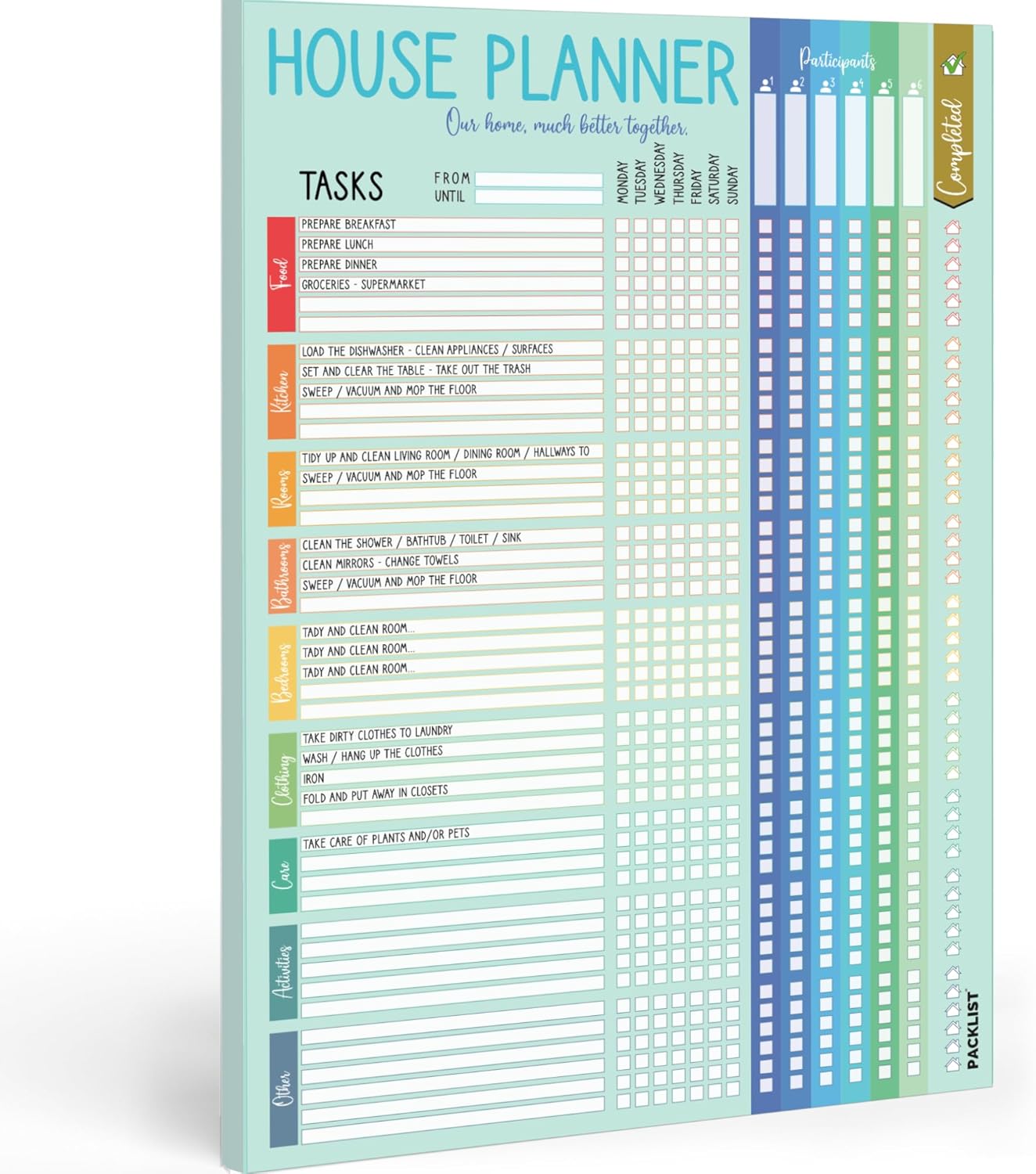 PACKLIST Home Task Planner - Cleaning Schedule for Roommates, Kids, and Families - Our Home, Much Better Together - Planner to Share Household Chores