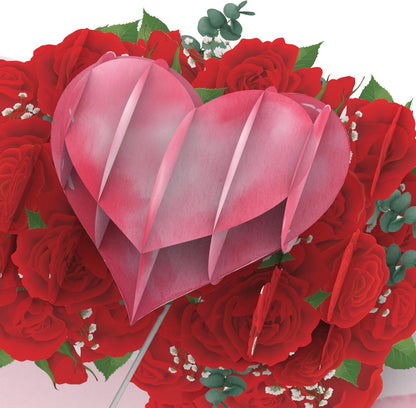 Tarjeta 3D Sorpresa para Aniversario y Cumpleaños | Corazón y Ramo de Flores