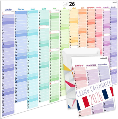 PACKLIST® Calendrier Mural 2026 XXL | Planificateur A1 Jours Fériés France