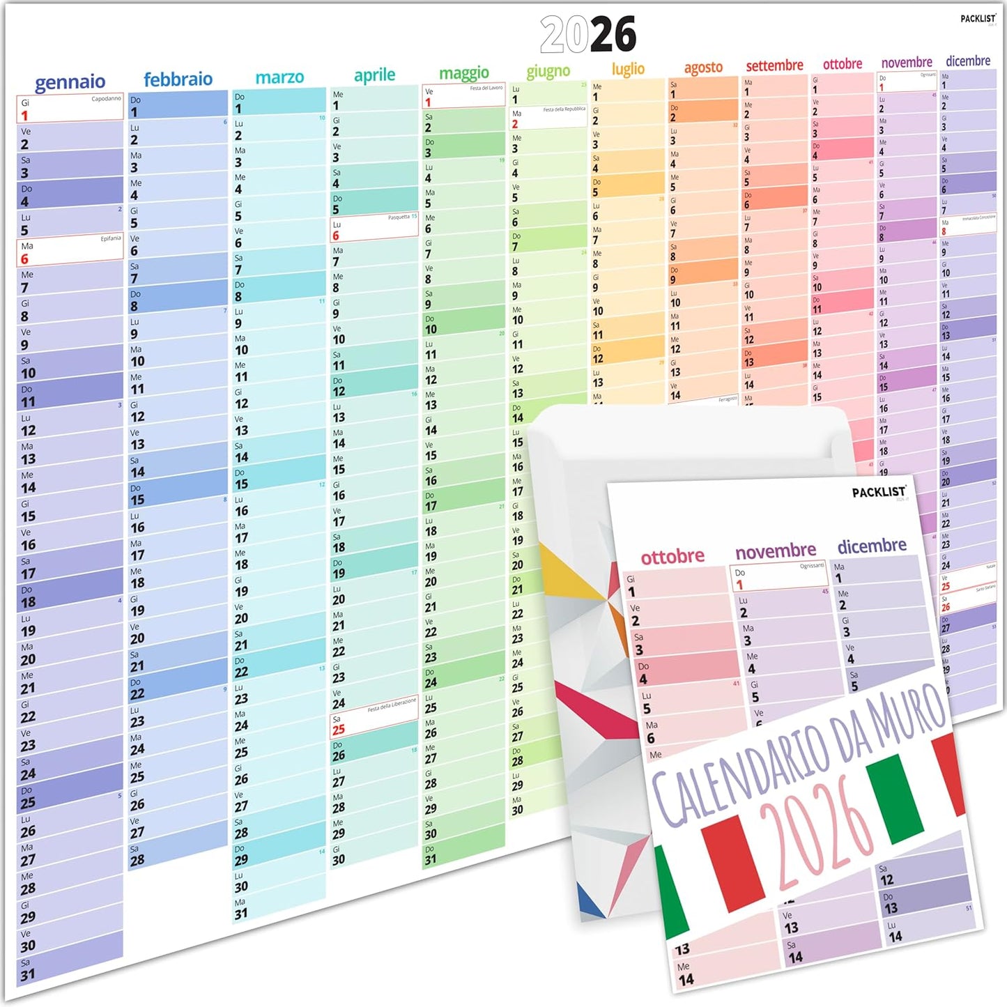PACKLIST® Calendario da Muro 2026 XXL | Planner A1 Festività Italiane