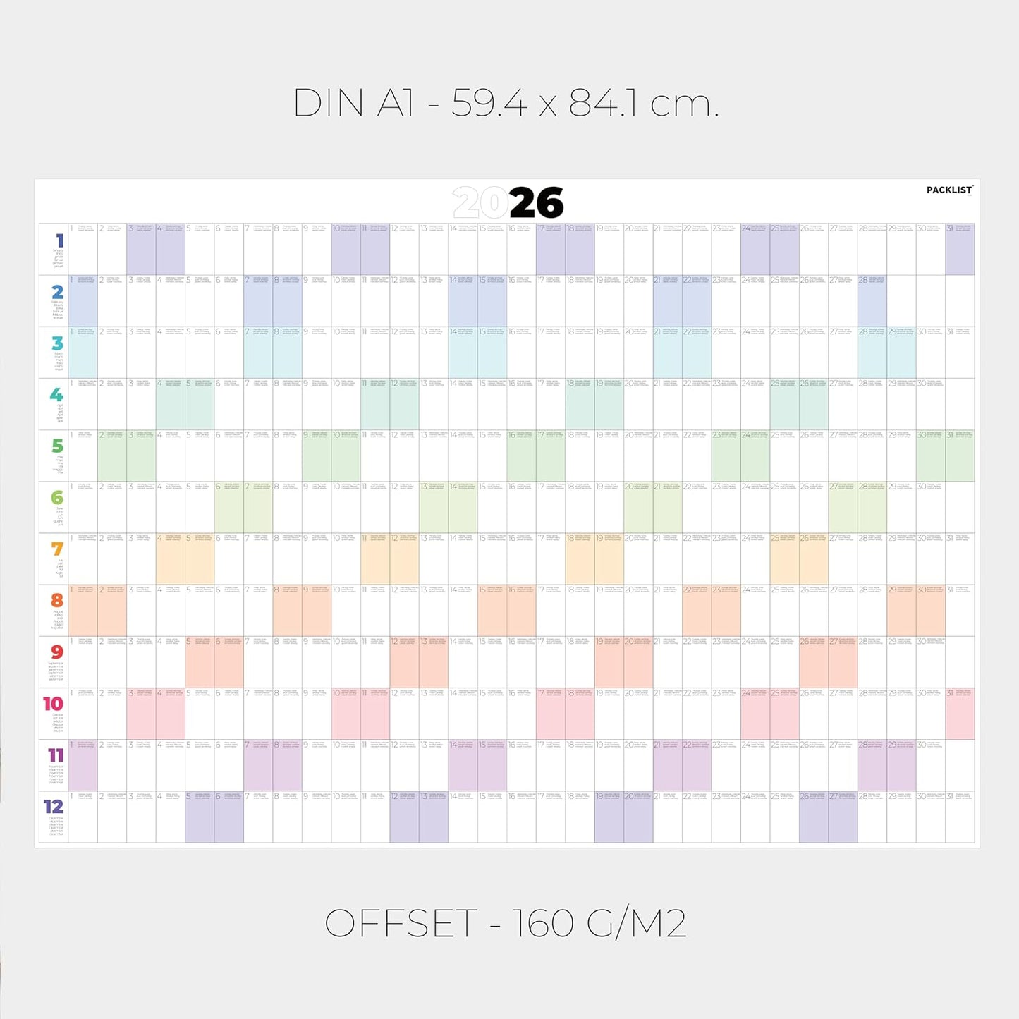 PACKLIST® Calendario de Pared 2026 XXL | Planificador Anual DIN A1