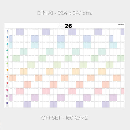 PACKLIST® Calendario de Pared 2026 XXL | Planificador Anual DIN A1
