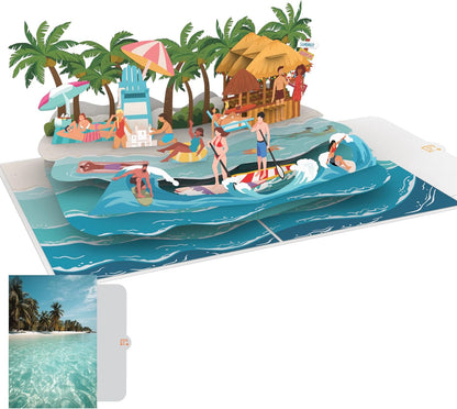 Tarjeta Pop Up 3D Playa Tropical | El Regalo Perfecto para Vacaciones en la Playa