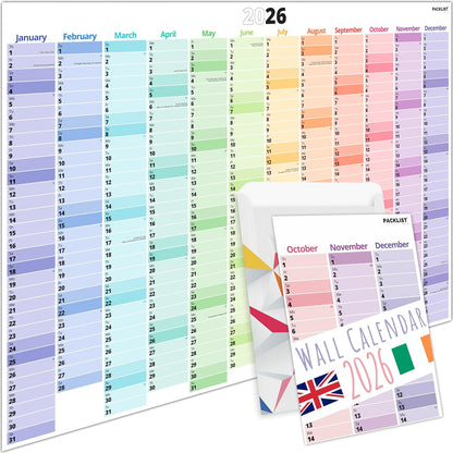 PACKLIST® 2026 UK Wall Calendar | A1 Yearly Planner with Holidays