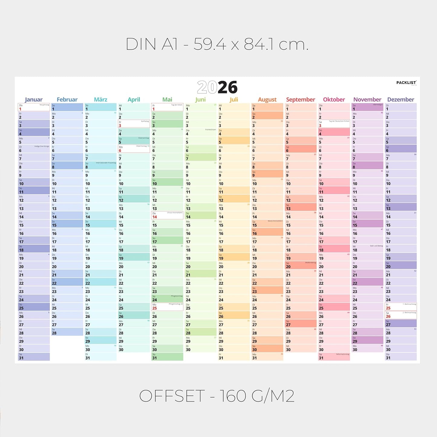 PACKLIST Wandkalender 2026 XXL | Jahresplaner DIN A1