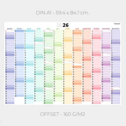 PACKLIST® Calendrier Mural 2026 XXL | Planificateur A1 Jours Fériés France