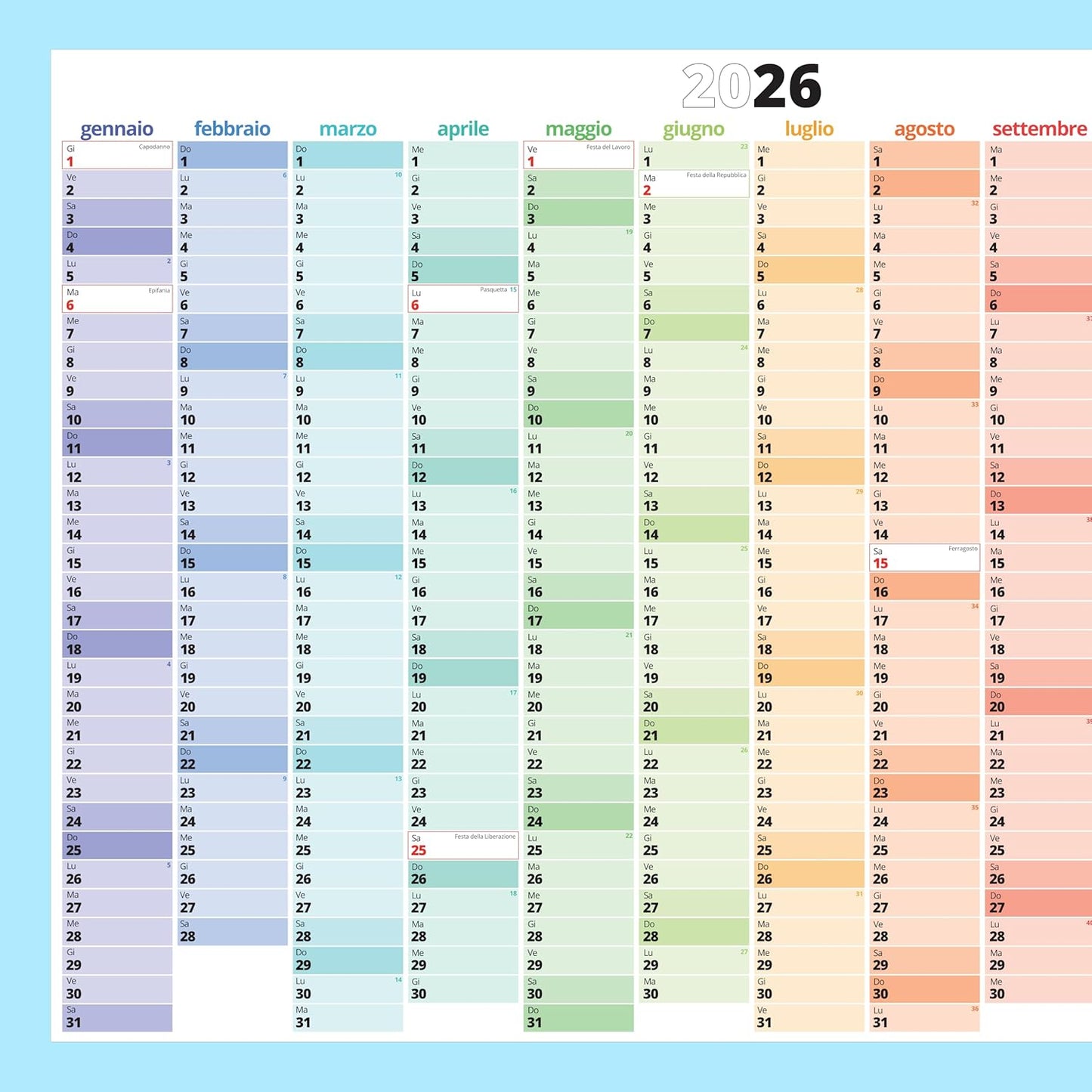 PACKLIST® Calendario da Muro 2026 XXL | Planner A1 Festività Italiane