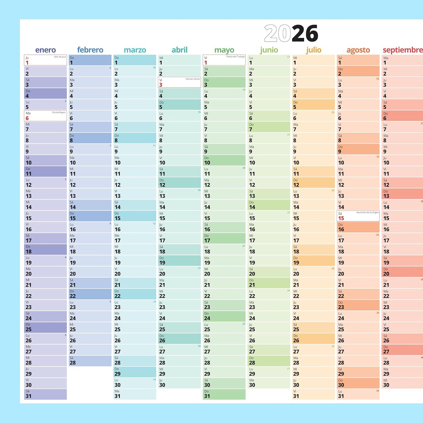 PACKLIST® Calendario de Pared 2026 XXL | Planificador A1 con Festivos de España
