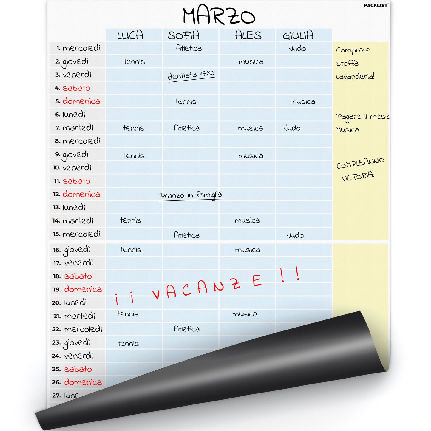 Calendario magnetico familiare mensile