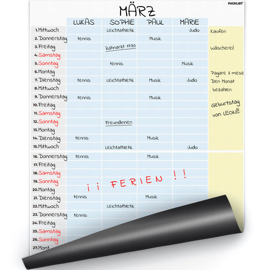 Magnetischer Familienkalender für den Monatskühlschrank