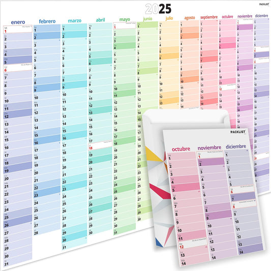 Planificador Anual 2025 Pared Español XXL - Calendario Anual 2025 Tamaño Poster Grande DIN A1 84 x 60 cm - Organización Familiar, Estudios y Trabajo