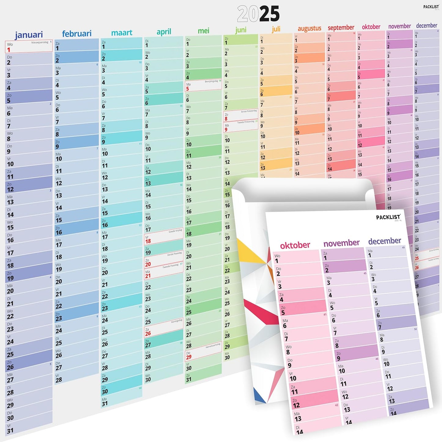 PACKLIST 2025 Muurplanner Kalender A1 - Stijlvolle 12-maanden grand muurkalender 2025 pour cette, étude, travail et planification générale. Calendriers de jardinage colorés avec les jours fériés britanniques et internationaux 