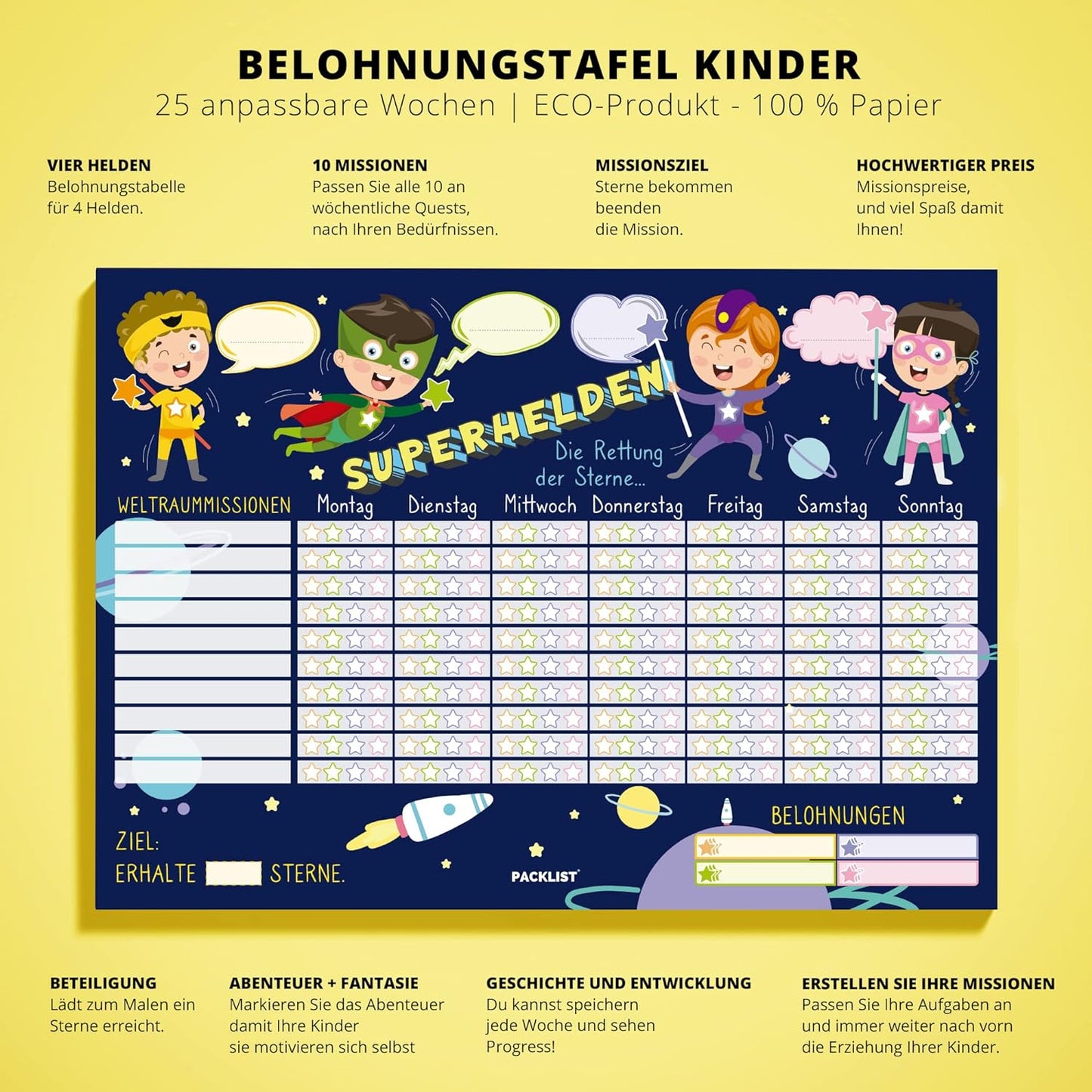 Belohnungstafel für Kinder SUPERHELDEN